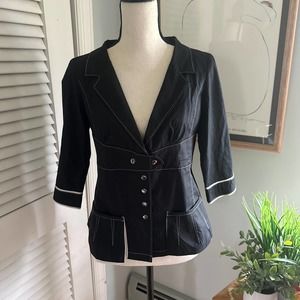 Elegant Black Blazer with White Accents